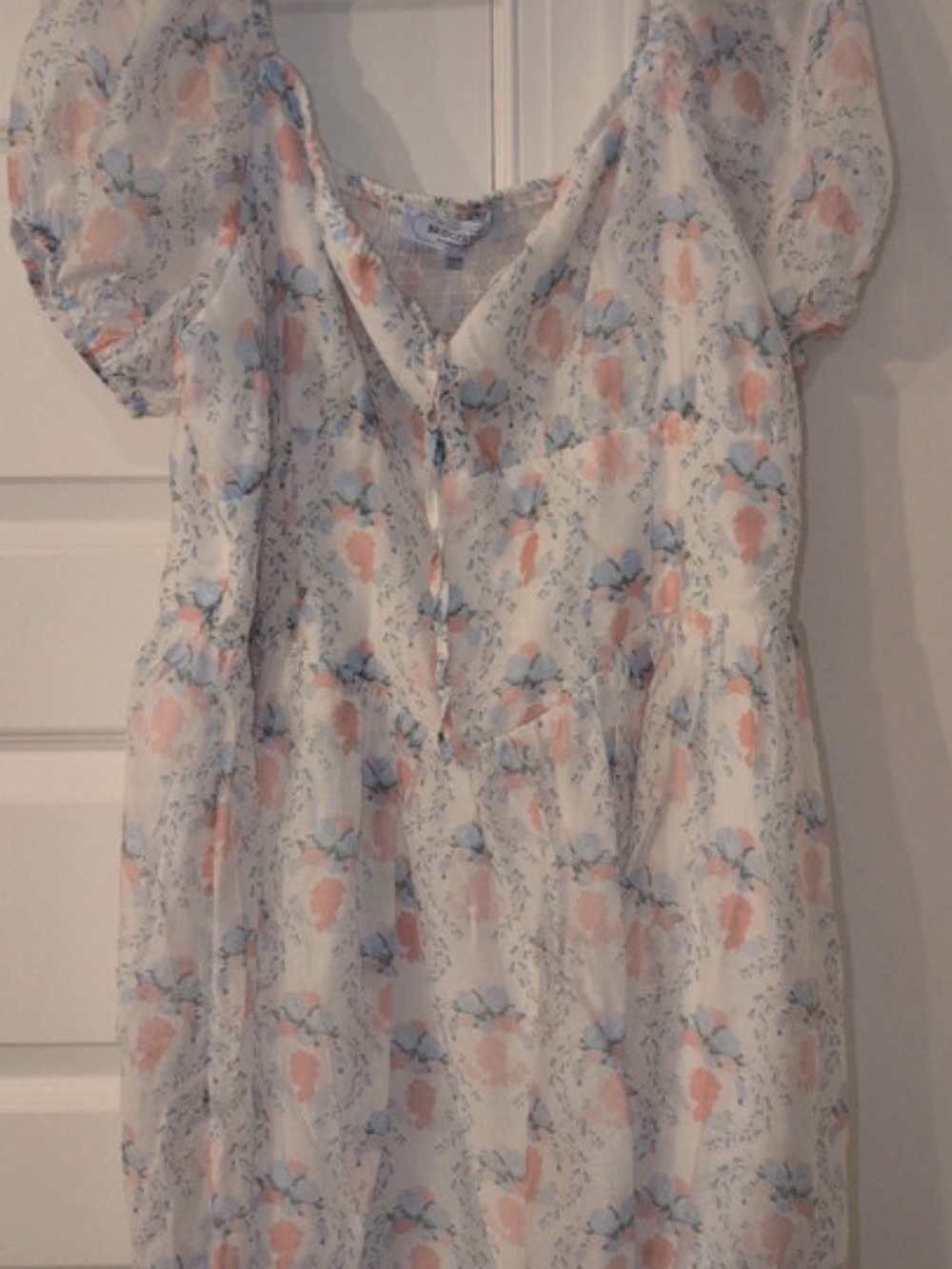 Bridgerton Floral Puff Sleeve Dress - White with Pink & Blue